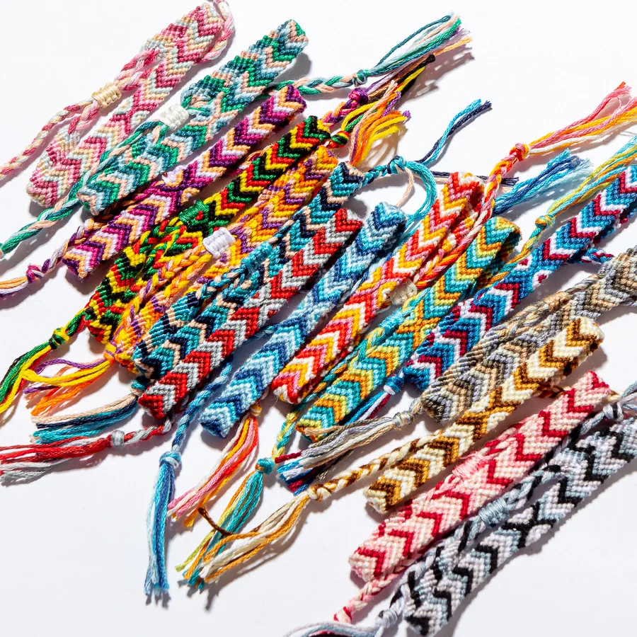 

Cotton Cord Hand Woven Wrist Bands 1cm Width Nepal Folk Arrow Pattern Tribal Aztec Webbing Braided Macrame Friendship Bracelets, 20 choices