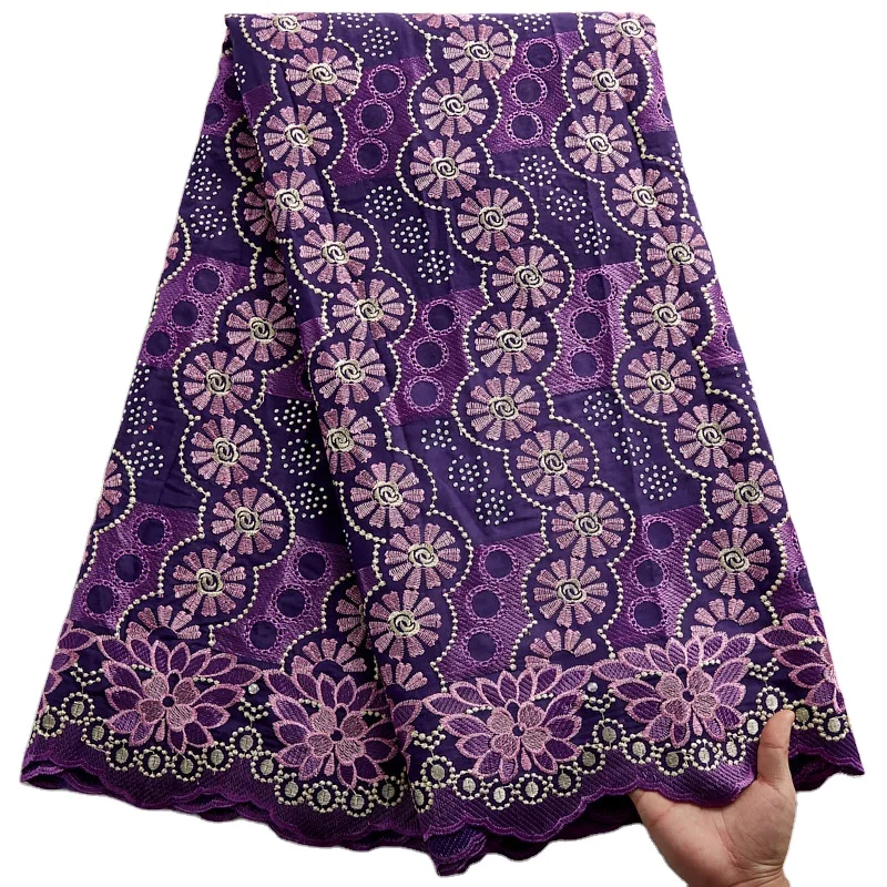 

2381 Free Shipping Nigerian Purple Swiss Voile Lace Fabric Nigerian Swiss Cotton Lace Fabric For Party Dress, Cupion