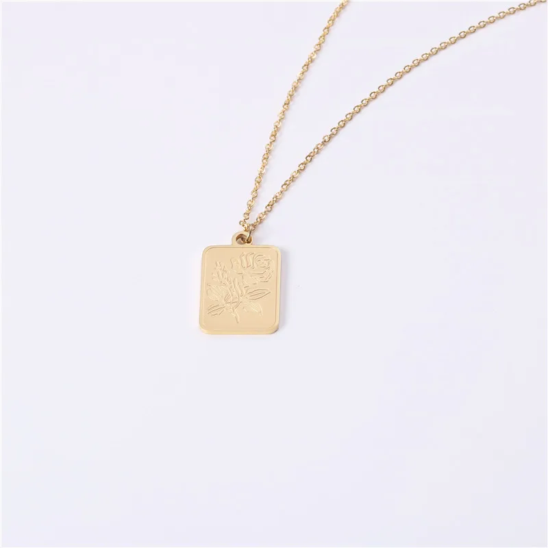 

Joolim Jewelry 18K Gold PVD Plating Rose Flower Rectangle Pendant Necklace Trendy Jewelry 2021 Stainless Steel