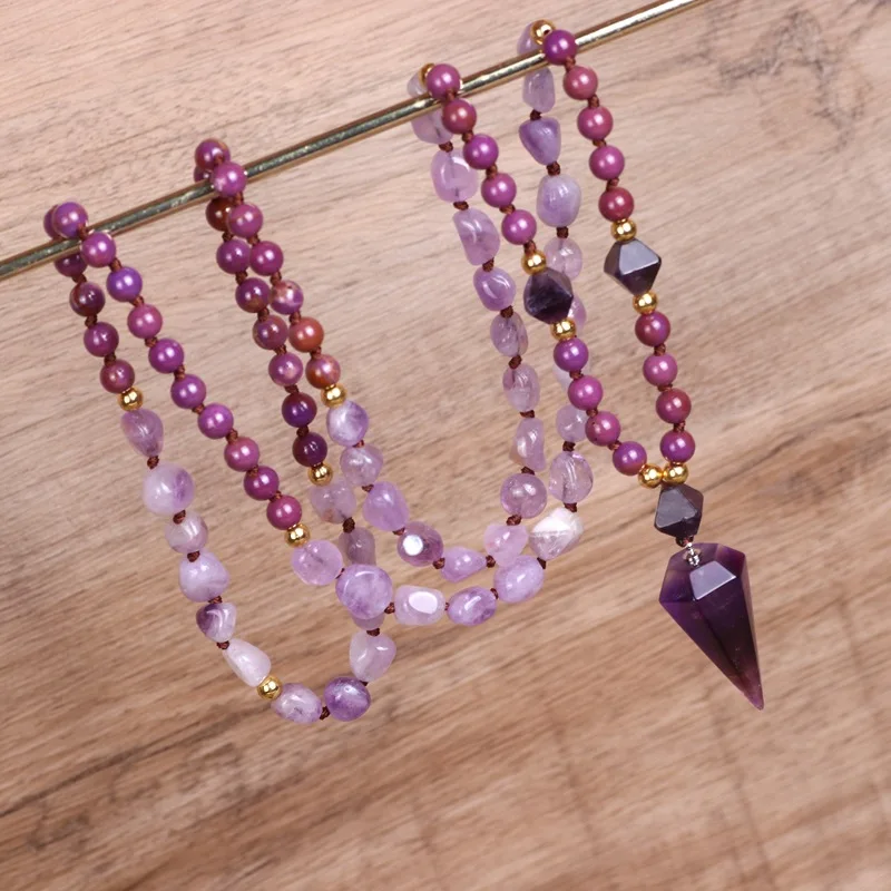 Hot Boho Shaped Beads Amethyst Necklace Yoga Women's Necklace Elegant Bohemian Stone Necklace Female