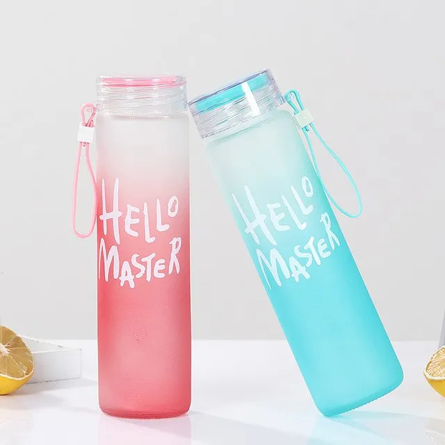 Hello Master Glass Drinking Water Bottle 480Ml - Stay Hydrated In Style With This 480Ml Glass Drinking Water Bottle Featuring The "Hello Master" Design.