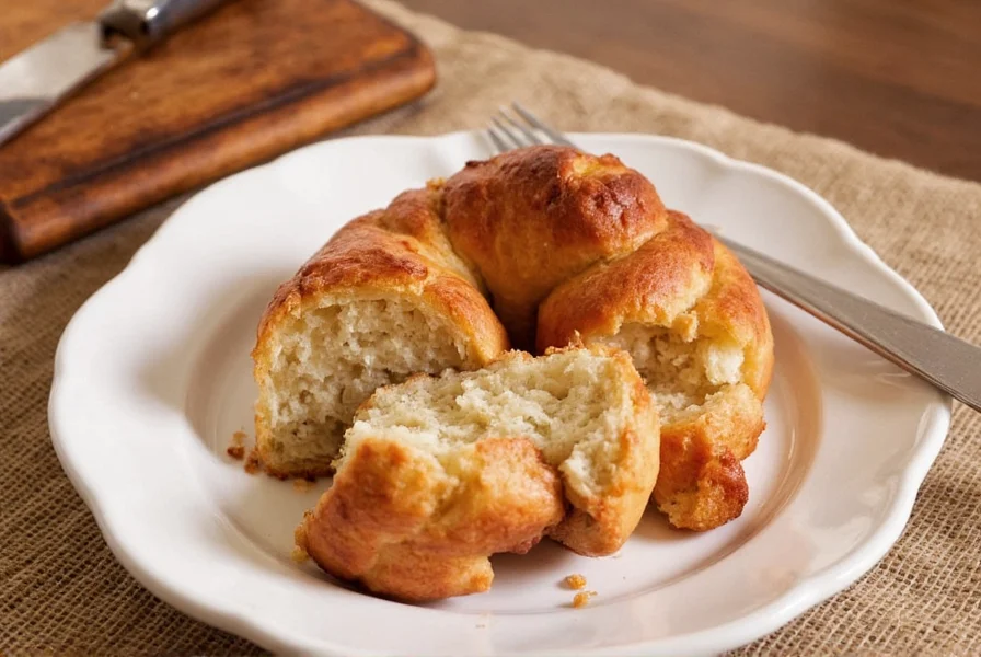 Step-by-step visual guide showing cinnamon roll pieces coated in butter and sugar mixture being layered in a Bundt pan