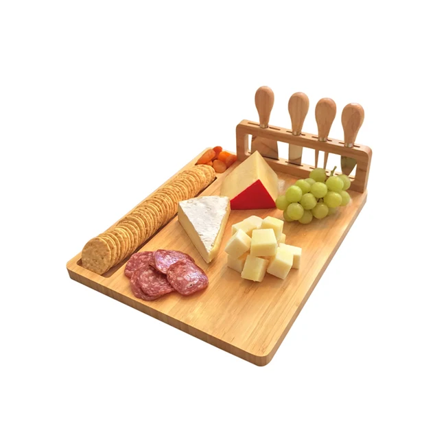 

Bamboo Wood Charcuterie Platter Serving Board Cheese Wine Knife Set Tray with Cutlery