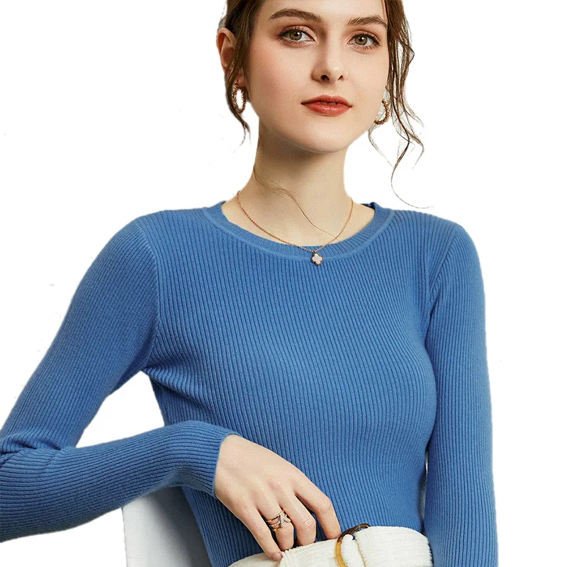 

Autumn Casual Women Solid Color Long Sleeve Wool Plus Size Sweater O Neck Thin Knitted Jumper, 10 colors