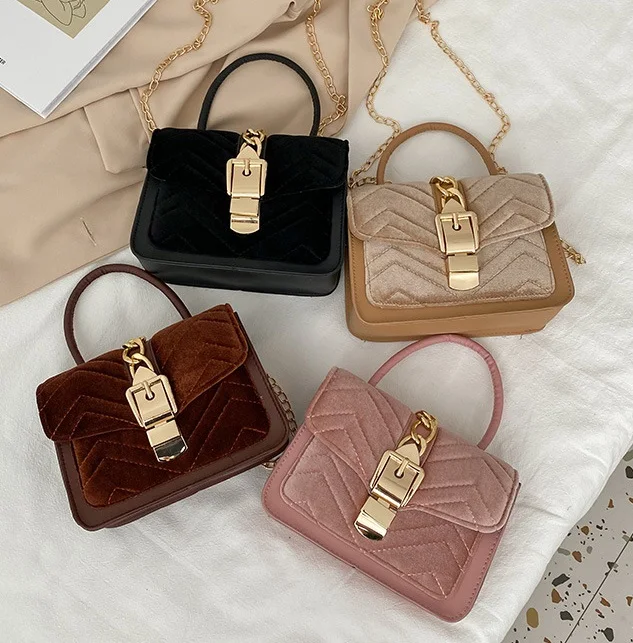 

2022 New Arrivals Fashion Ladies Bags Black Handbag Velvet Winter Bag Leather Handbags, Picture