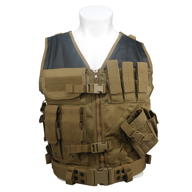 

Mens Field Battle Airsoft Molle Waistcoat Combat Assault Military Hunting Plate Carrier Hunting Tactical Vest, Black tan multicam