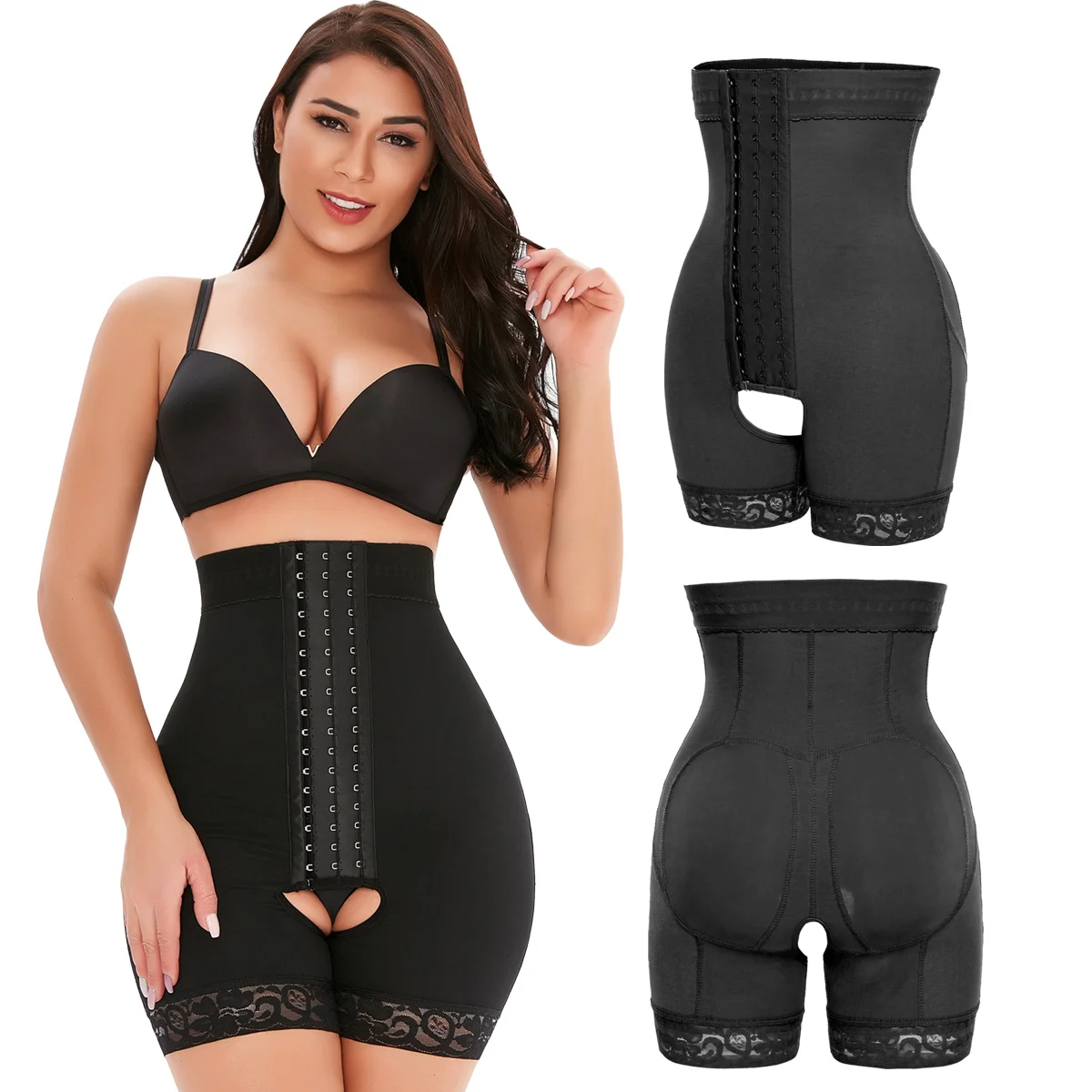 

NANBIN Large Size Underwear Pants Black High Waist Tummy Control and Hip Raise Body Shaper With Lace