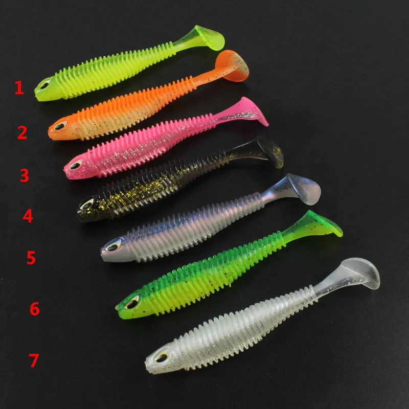 

Double Color T Tail Soft Worm Lures 8cm 11cm 4.7g 9.3g 1pcs leurre topwater Paddle Tail Soft Lure Baits for Trout, 7 colors for choice
