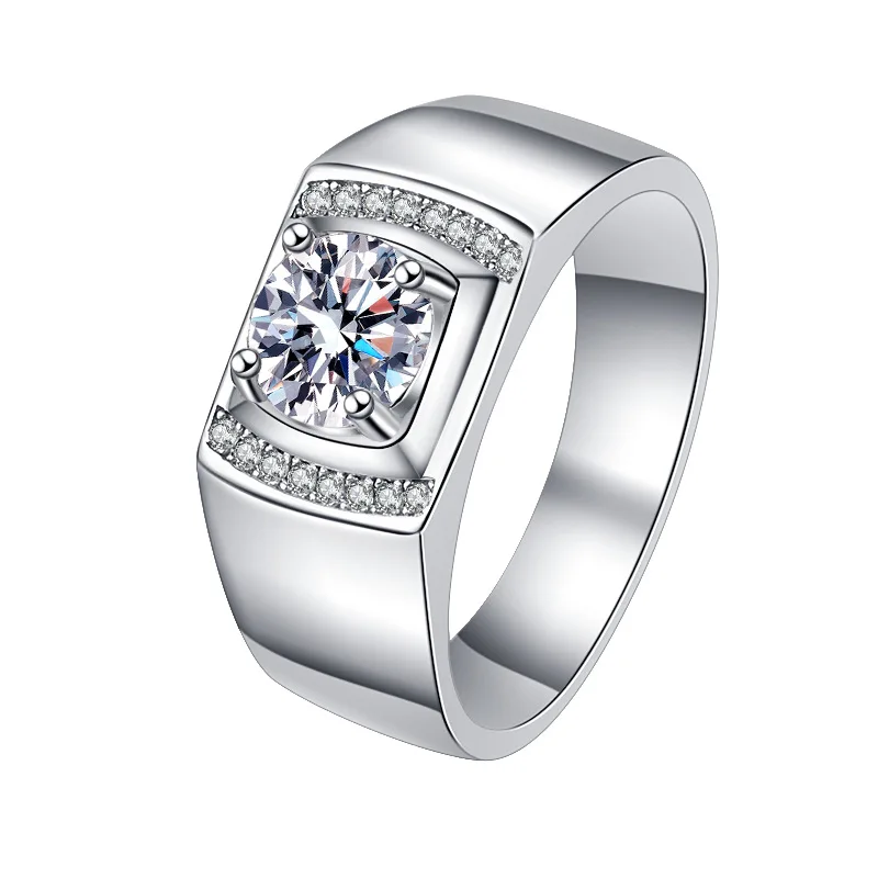 

Moissanite Diamond Ring 1 Karat Men's Ring Sterling Silver Platinum Plated Pt950 Inlaid Diamond Super Flash Ring