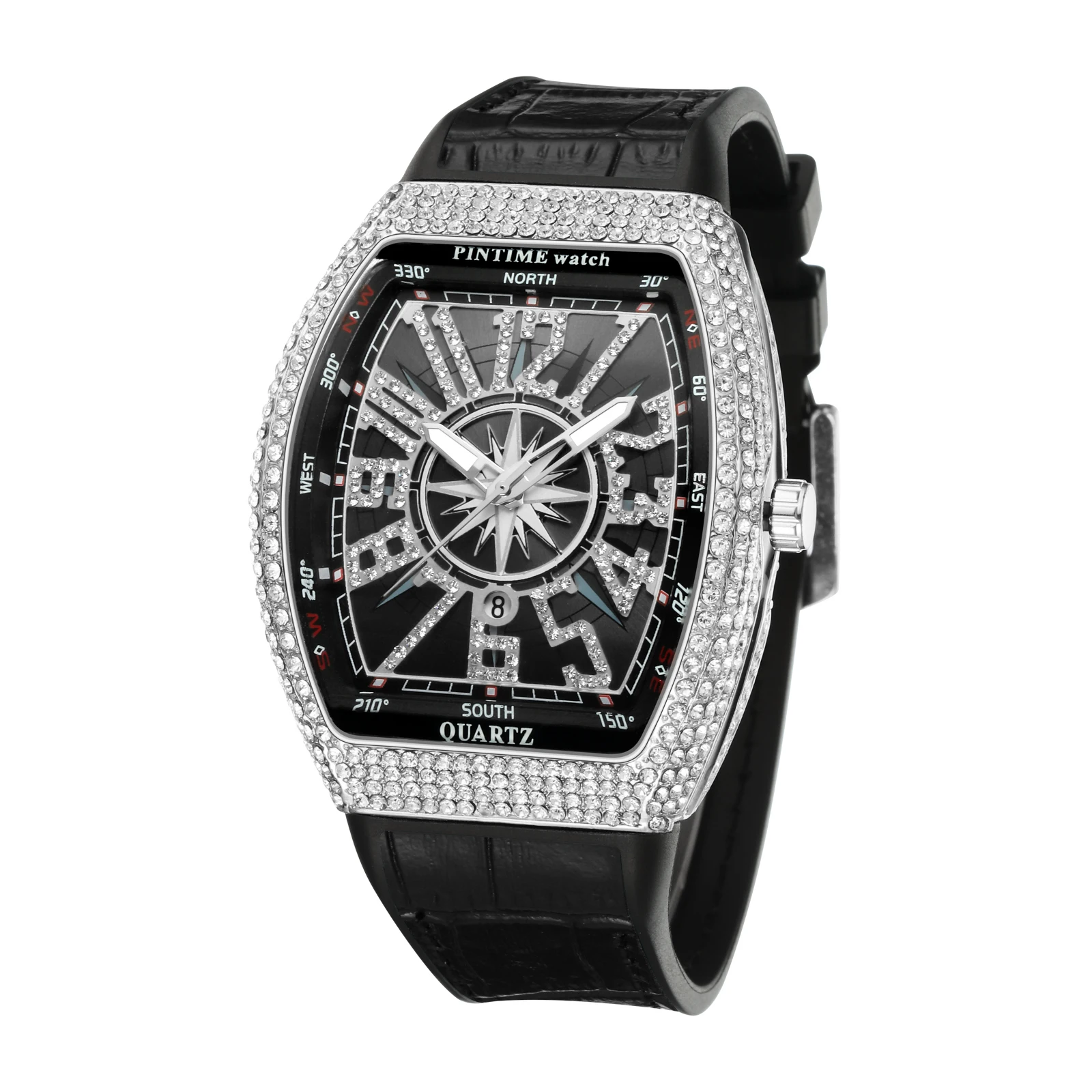 

FM Model Design Men Fashion Watch Yacht Bling Diamond Iced Out Quartz Movement Waterproof Watches Rubber Strap