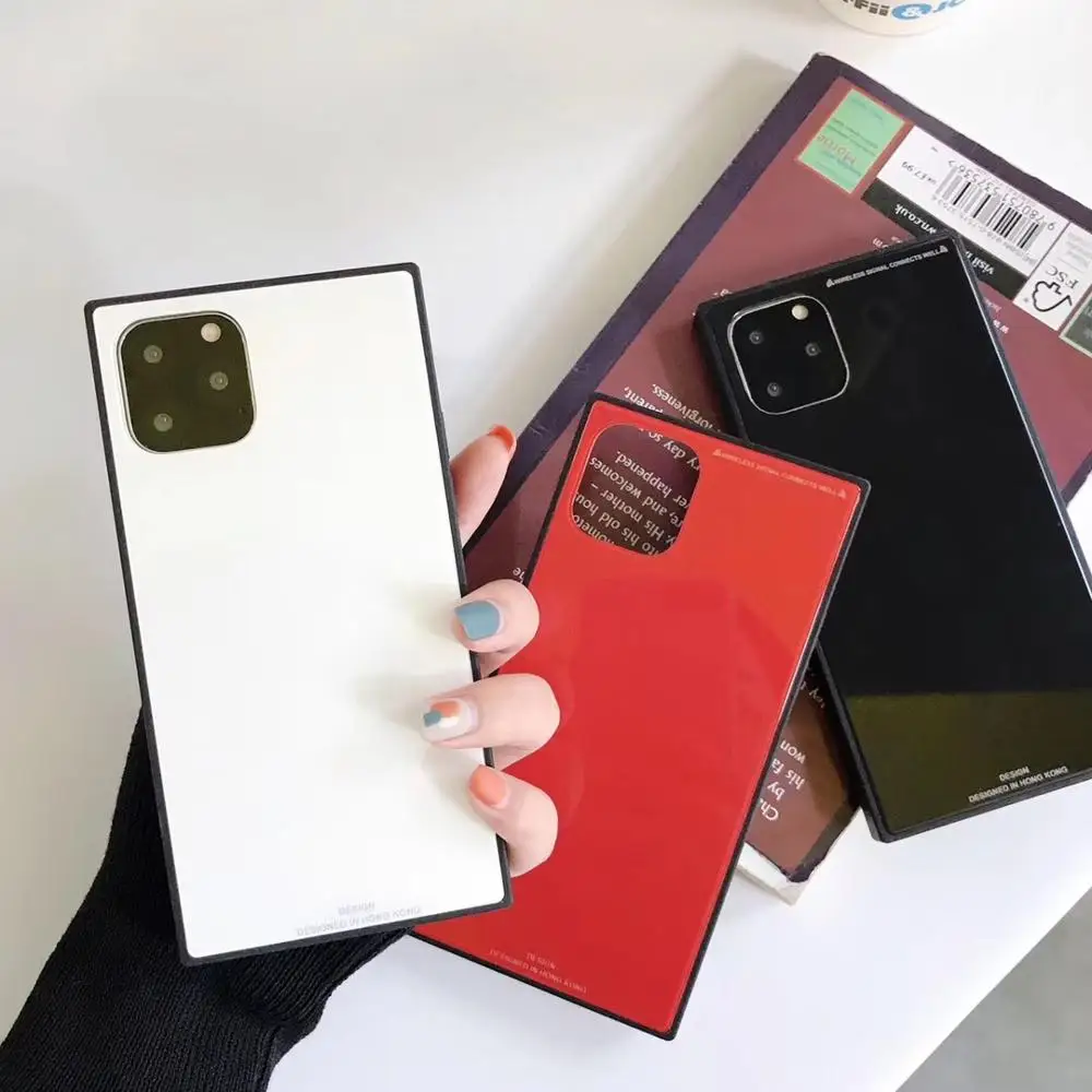 2019 Luxury Square Tempered Glass Shockproof Back Cover Case for iPhone 11,11Pro 11 Pro Max