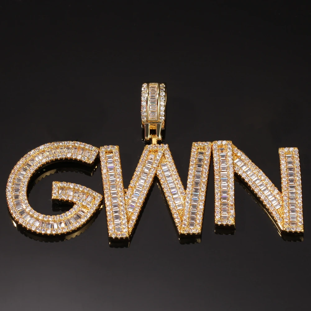 

Hip Hop 26 Letters Initial Designer Necklace Silver Bling Zirconia Custom Name Necklace Personalised