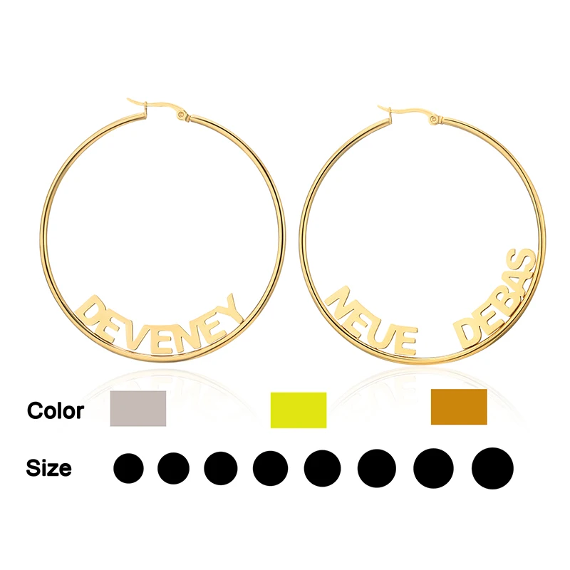

Stainless Steel Womens Custom Gold Plated Hoop Name Earrings 18K Gold Plated 20mm-100mm