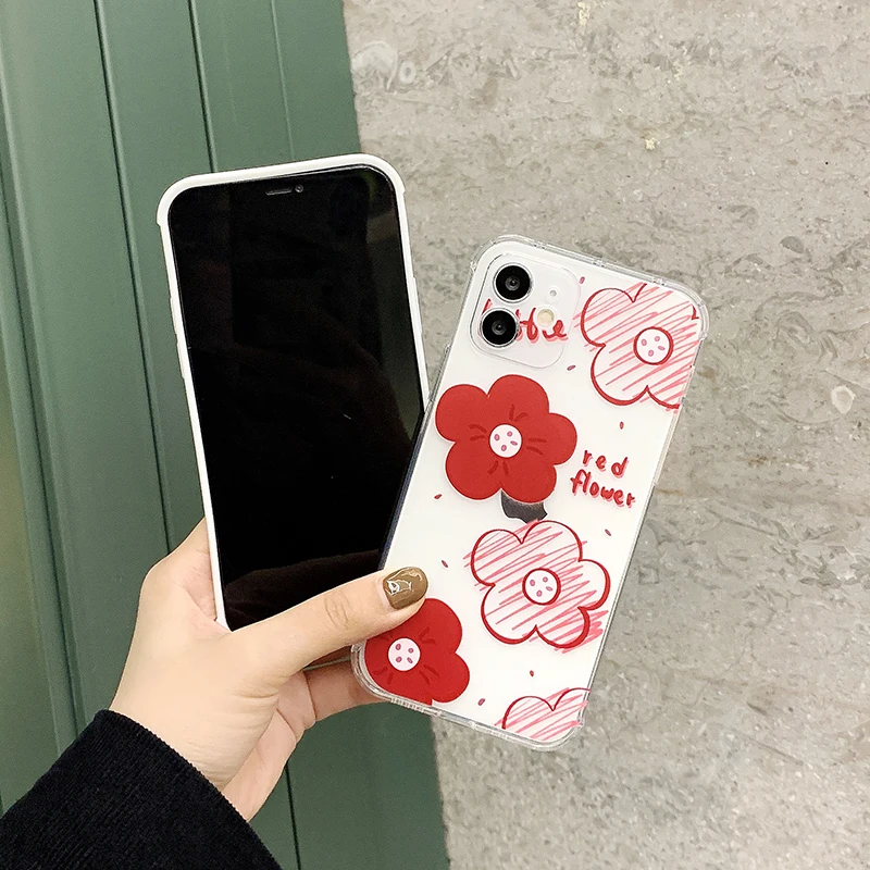 

Lovely Small Red Flower Phone Case for iPhone 12 11 XS XS Max 7 7plus