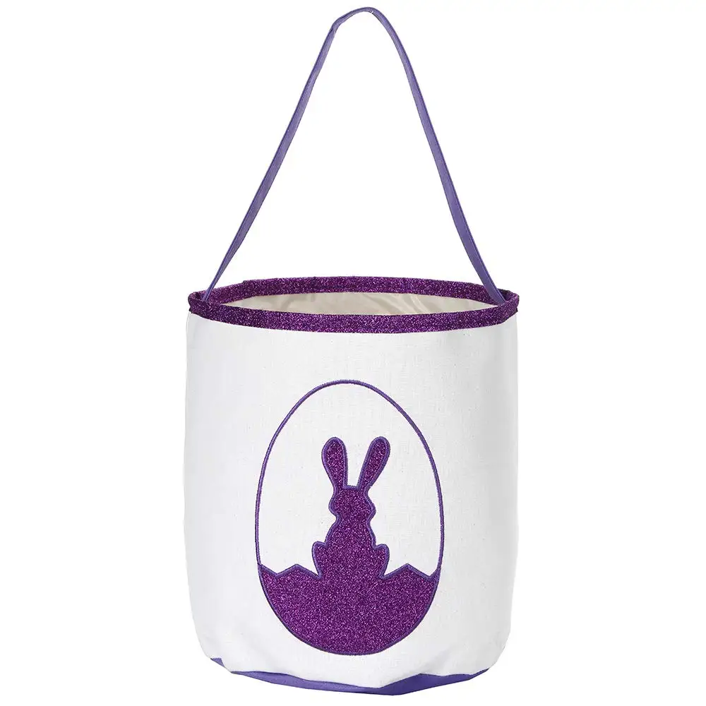 

2021 Easter Bunny Basket for Kids,Sparkle Egg Basket Buckets with Easter Glitter Bright Purple Canvas Cotton Personalized Candy