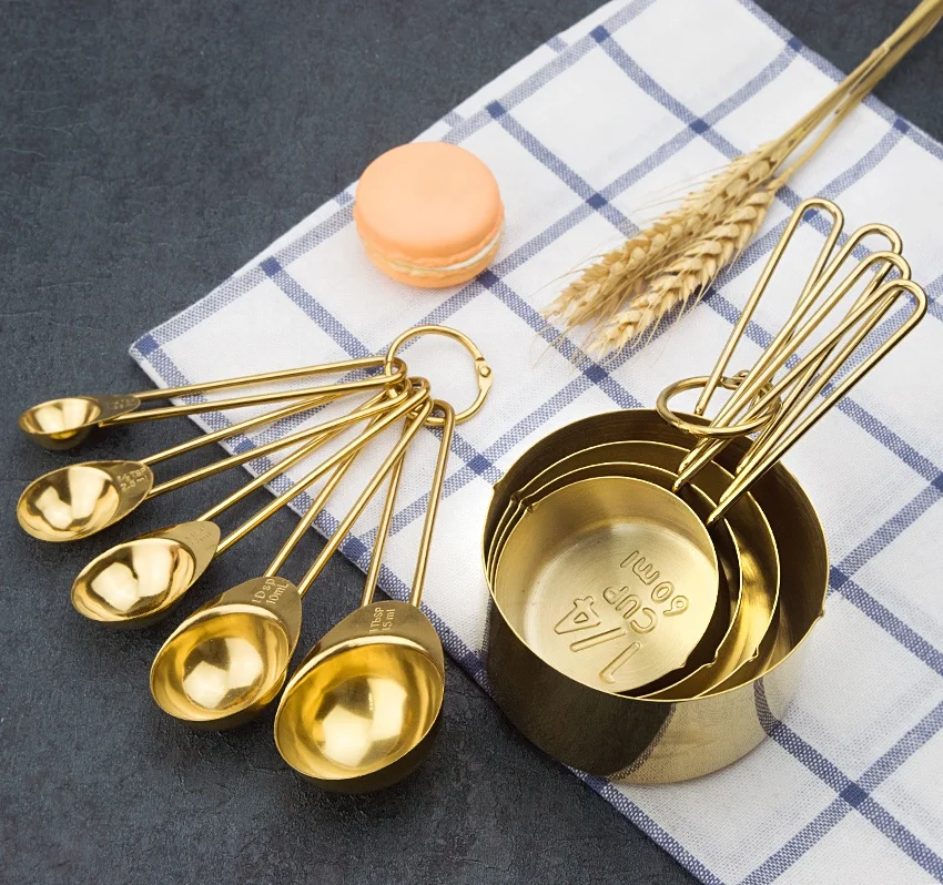 

INS 9 PCS Measuring Cups and Spoons Set Wire handle Rose Gold & Gold Colour Baking tools Kitchen measuring tools Hot Selling