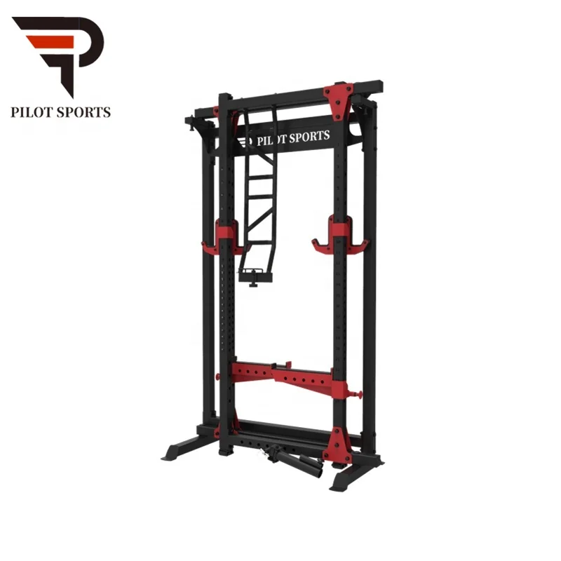 

Gym equipment Pilot Sports Fitness Adjustable Folding Power Rack Cage, Black matte+red