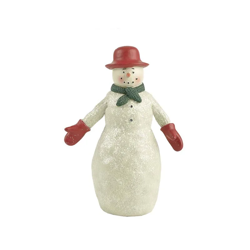 Snowman Mother Figurine Wearing Hat Christmas Snowman Statue For Winter Decoration