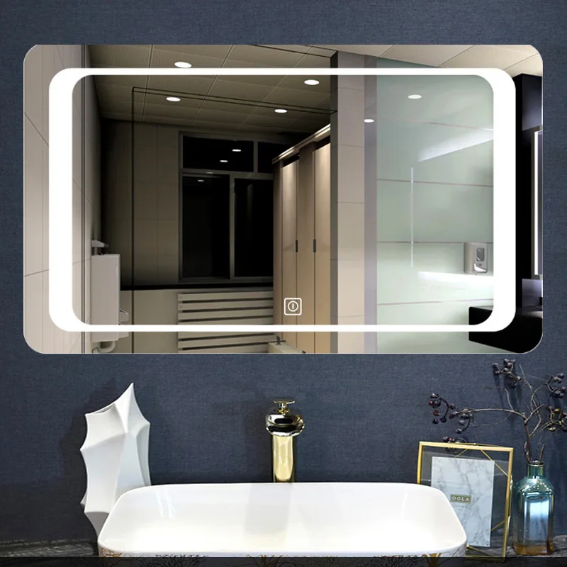 Wall mounted silver illuminated bathroom makeup led vanity wall mirror
