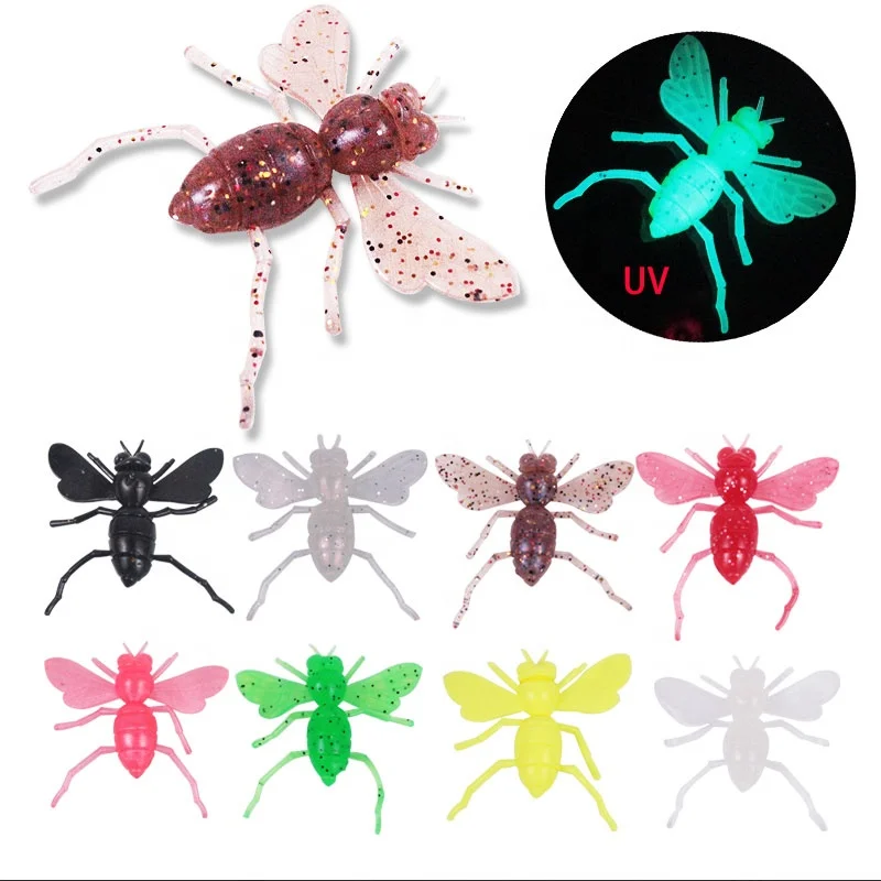 

Factory wholesale and on stocks soft bait small bee shape soft bait UV mixed color pvc material fishing bait soft lure, 8 colors