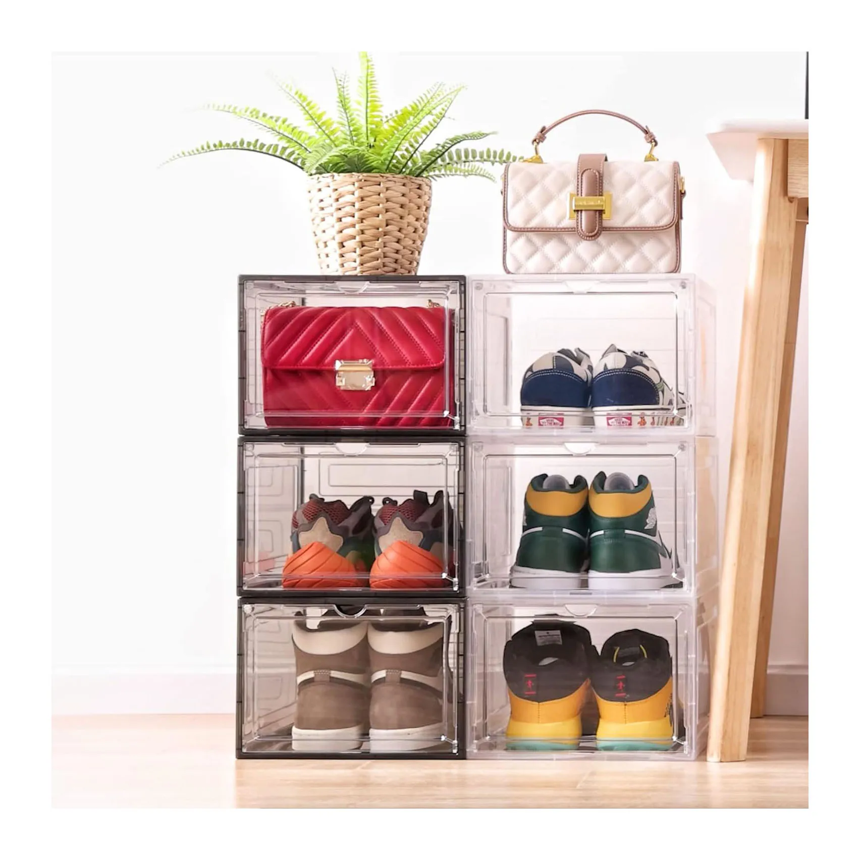 THREE LEAF Automatic Foldable PP Injection Eco-Friendly Modern Household Shoe Storage Rectangle Design Save Space 10-20L