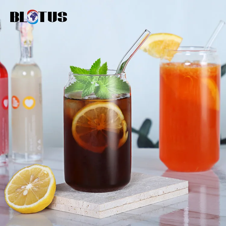 Image of 16oz Coffee Mug Tea Cup Bar Glassware Clear Borosilicate Drinking Cocktail Glasses Water Tumbler Can Beer Glass With Lid Straw