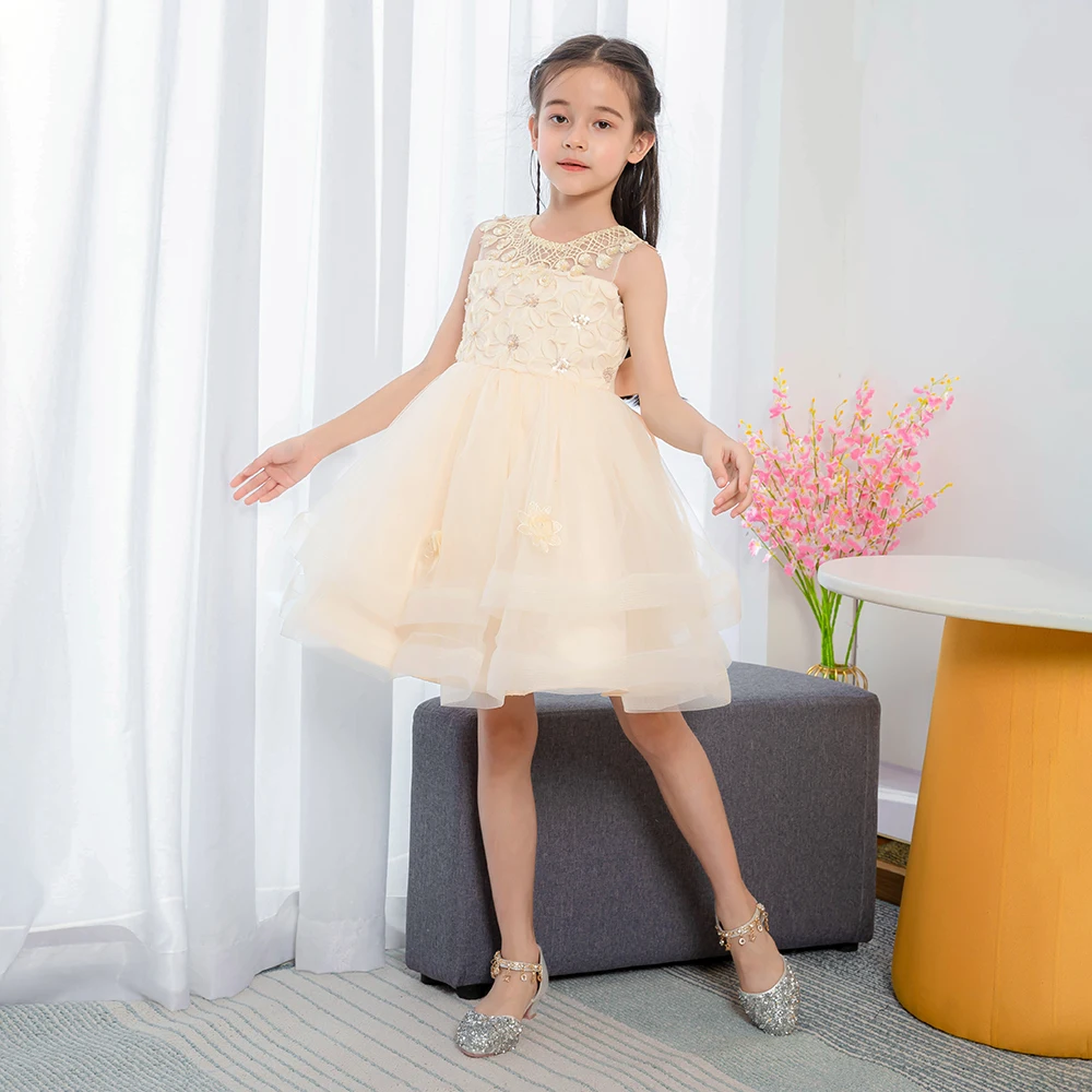 

2020 New Arrival Cute Girls Frock Birthday Party Wedding Beautiful Summer Elegant Dresses L5202, White,champagne ,pink