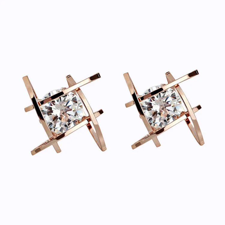 

New Jewelry Women's Europe Earrings Geometric Hollow Square Triangle Zircon Earrings Fashion Jewelry, As shown