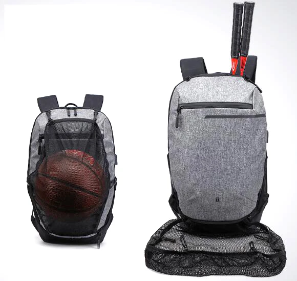 

Utmost in convenience USB modern laptop badminton backpack sports waterproof soccer sports bag, Gray,black