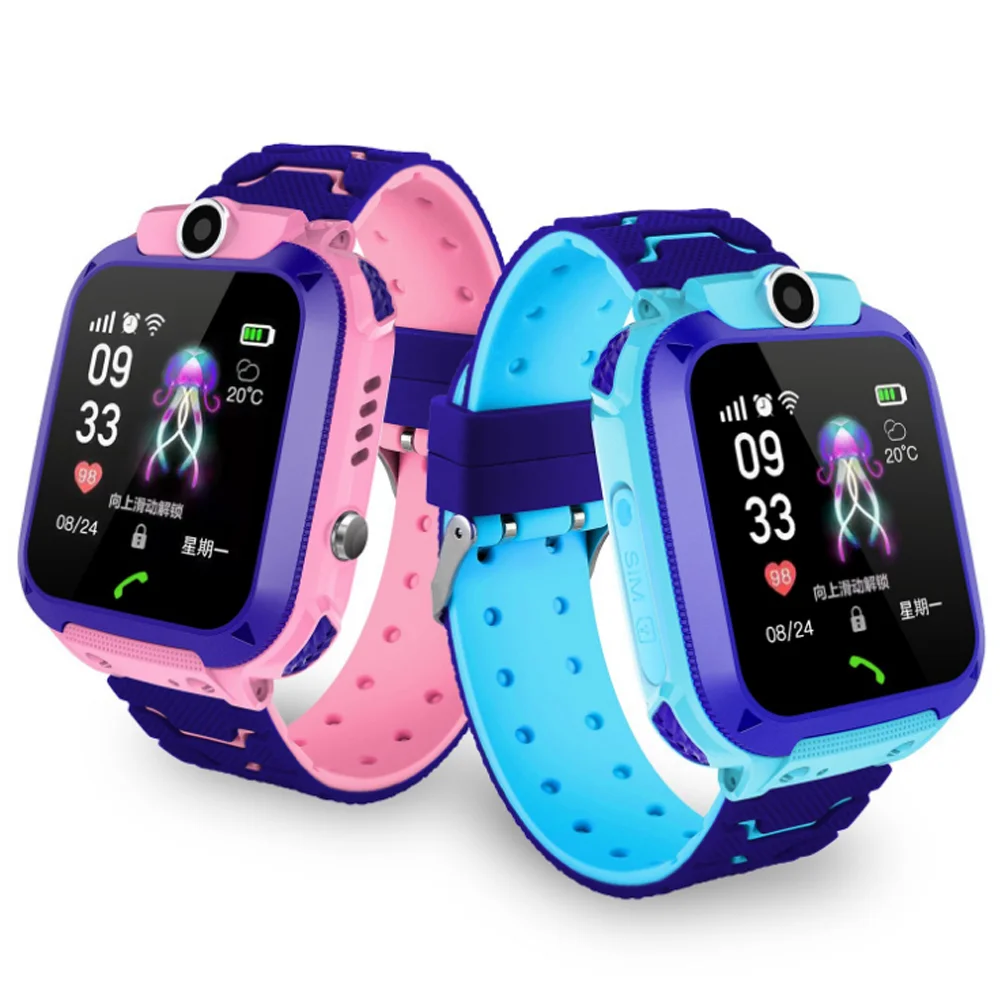 

Q12 Children's Smart Watch SOS Phone Watch Smartwatch For Kids With Sim Card Photo Waterproof IP67 Kids Gift For IOS Android, Pink blue