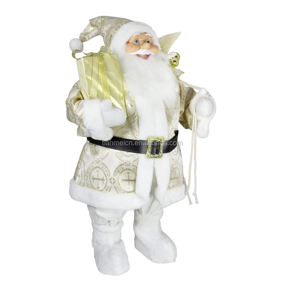 80cm Standing Santa Claus In Gold With Gift Bag Traditional Christmas ...