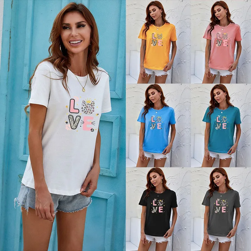 

Mock neck t shirt love printing graphic t shirts girls plain t shirt