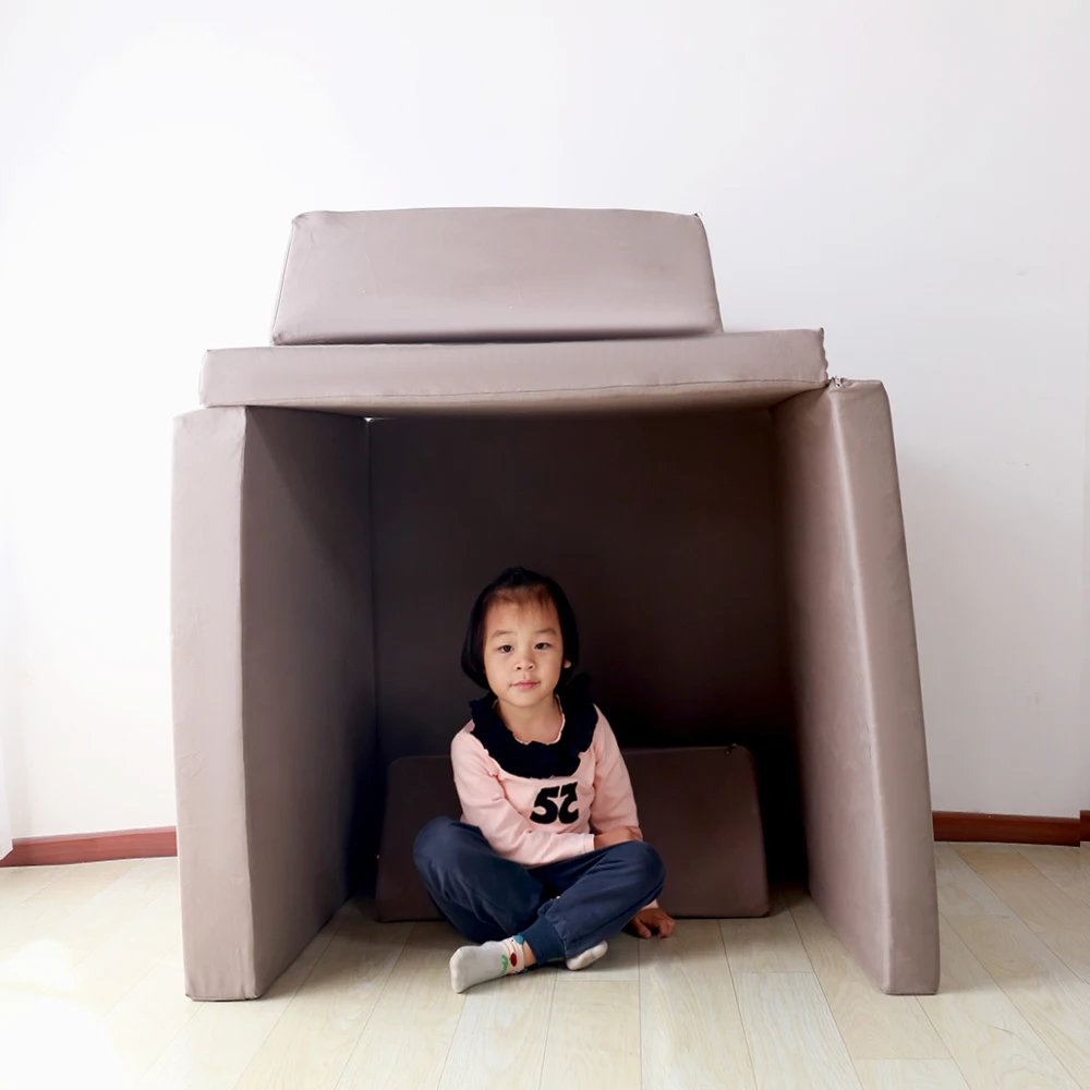 
Removable Plush Cover Gray Kids Play Gaming Tri-Fold Foam Nugget Couch 