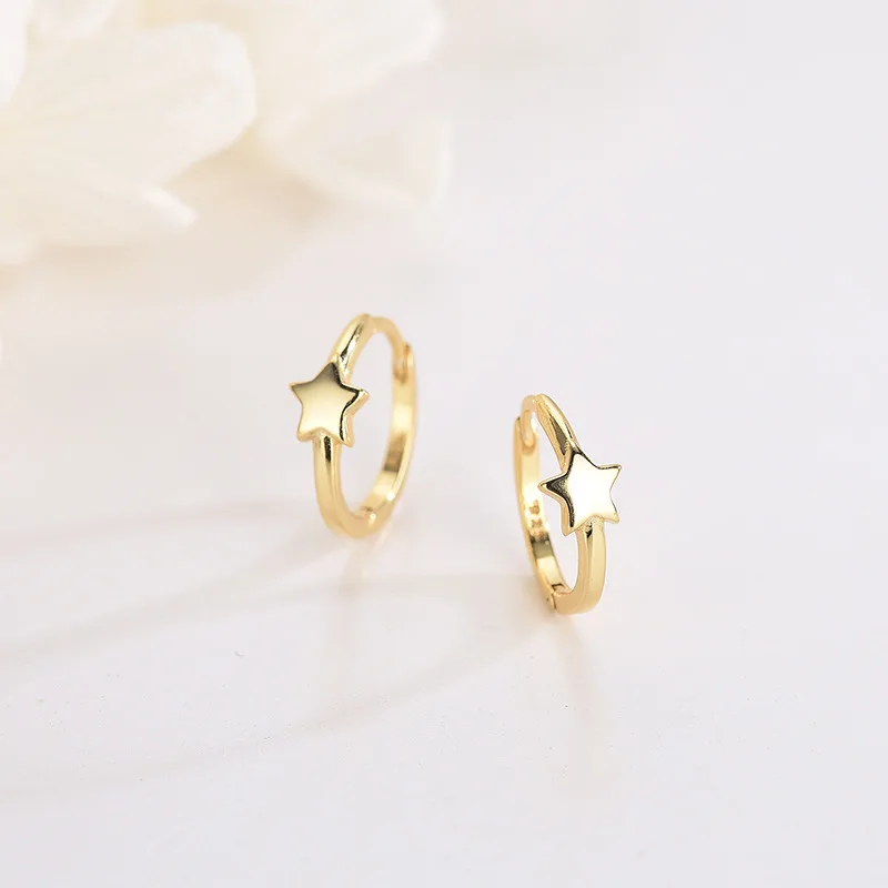 American European Fashion Jewelry 925 Sterling Silver Pentagram Star Gold Plated Hoop Earrings Women
