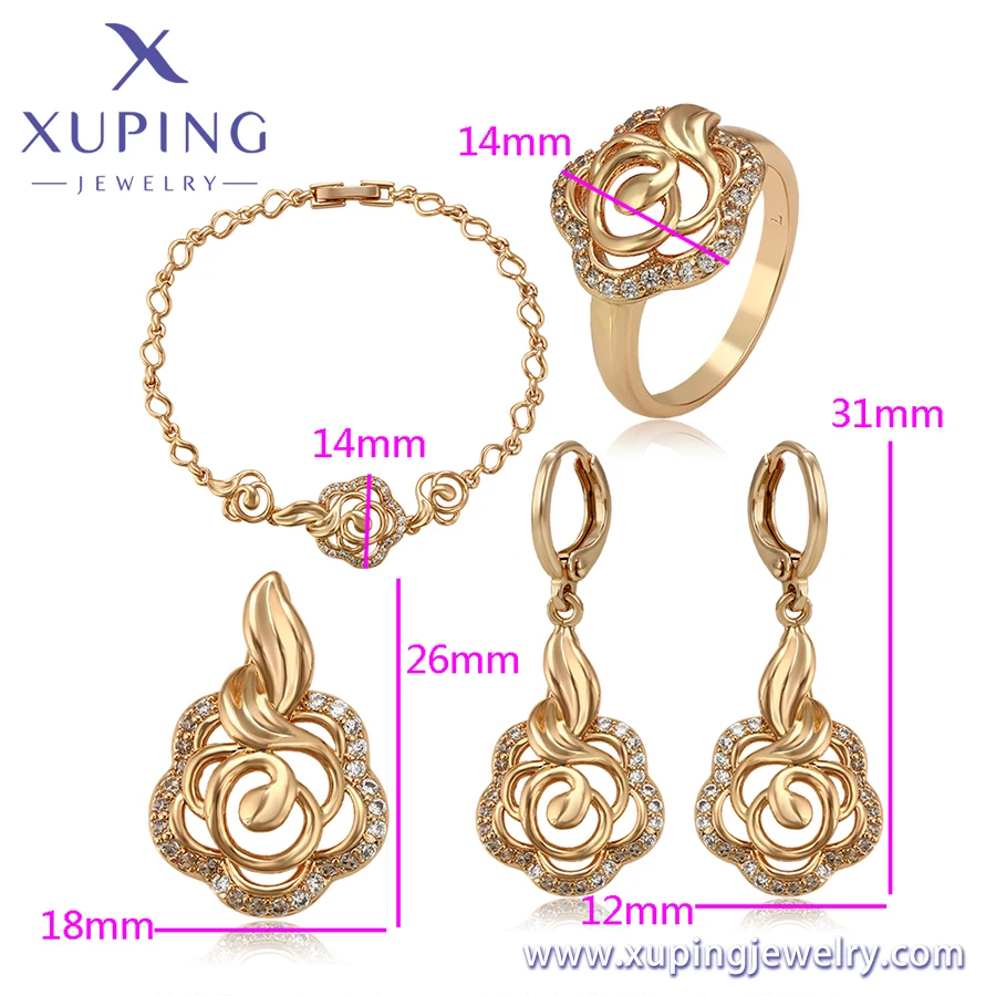 63558 Xuping hot sale Ladies fashion diamond leaf design gold jewelry set