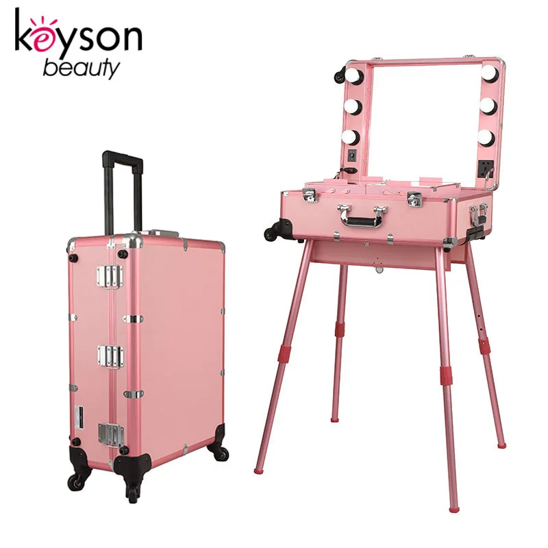 

Keyson aluminum makeup vanity case professional make up case with light trolley makeup artist case, Black,gold,pink,rose gold,etc