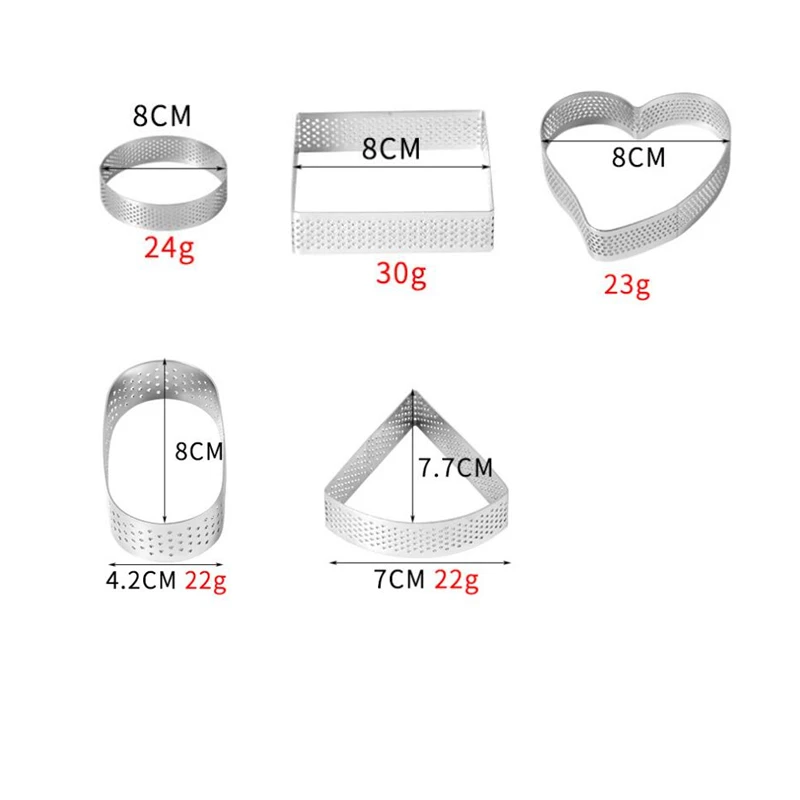 

Heat Resistant Perforated Cake Mousse Ring for Pastry Cake Mousse Pancake 5 Shapes Stainless Steel Tart Ring, Sliver