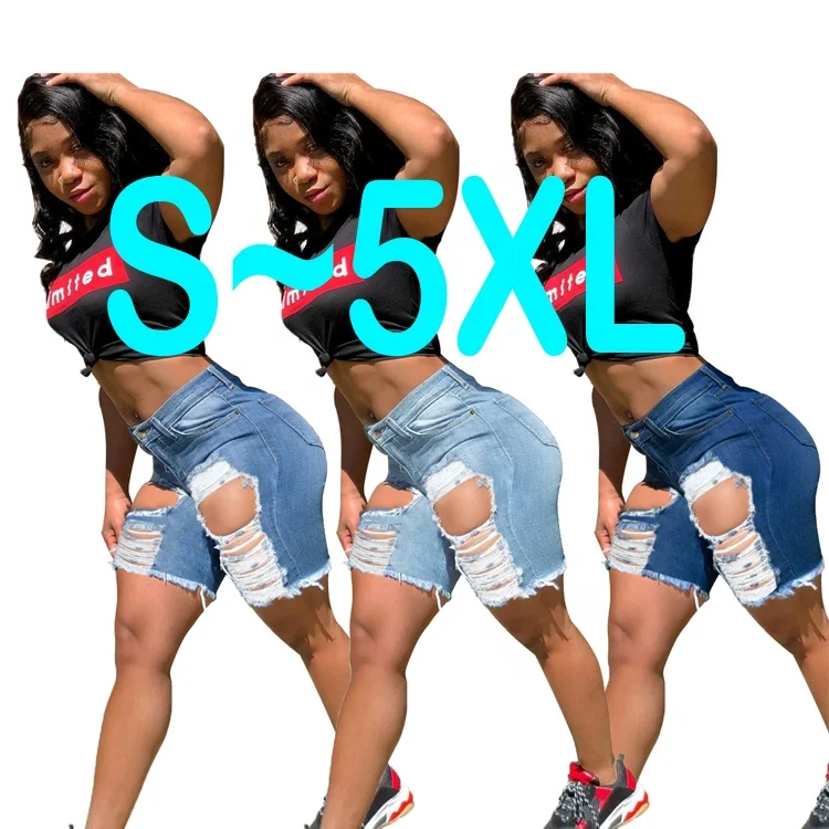 

Relaxed Plus Siz Loose Fit 4Xl 5Xl 6Xl 7Xl Pants Female Women Distroyed Plus Size Blue Jeans Shorts