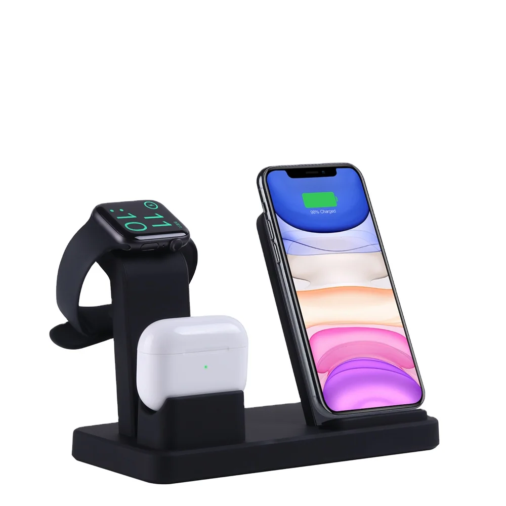 

Qi 15W Fast Charging Stand Phone And Watch Dock Station For Apple Watch 3 In 1 Wireless Charger For iPhone 12 Pro Max, White,black