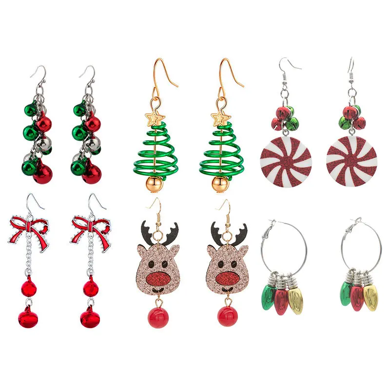 

New Fashion Christmas Series Bell Deer Head Ear Best-selling Christmas Tree Earrings Horn Jewelry for Women Girls