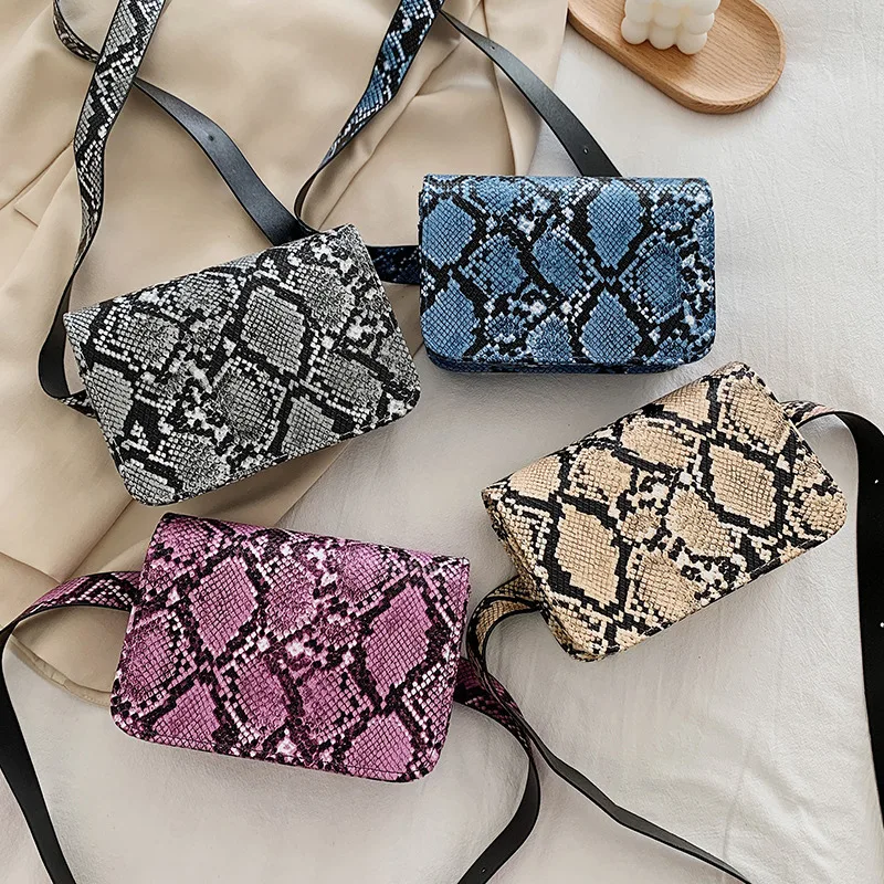 

Fashion purses snakeskin vegan leather shoulder small square bag waist bag kids crossbody coin purse