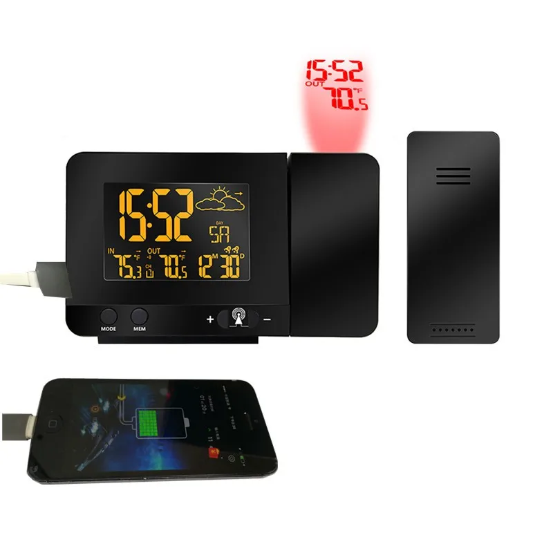 
Digital Weather Station Weather Forecast Projection Clock with Device Charger PT3531B RCC controlled display temperature 