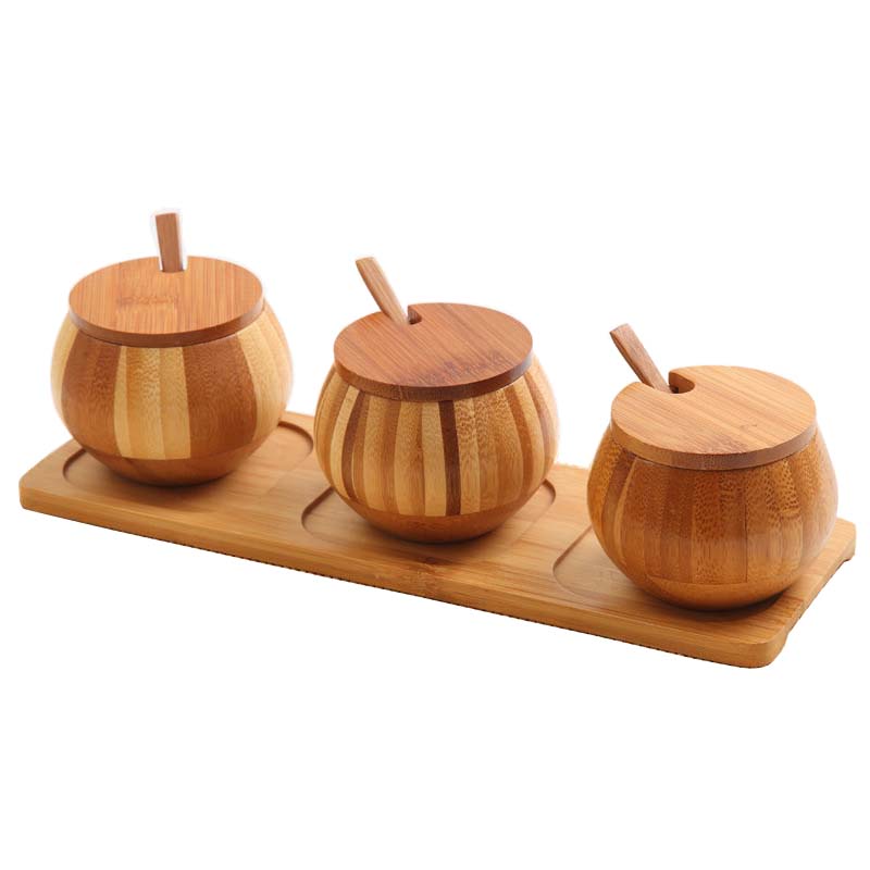

100% Bamboo Salt Box, kitchen Storage & Organization Bowl, Spice Container With Spoon, Natural bamboo color