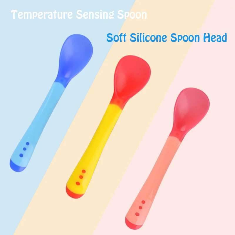 

Safety child care color changing sensory infant training baby feeder silicone temperature sensing spoon heat sensing baby spoon