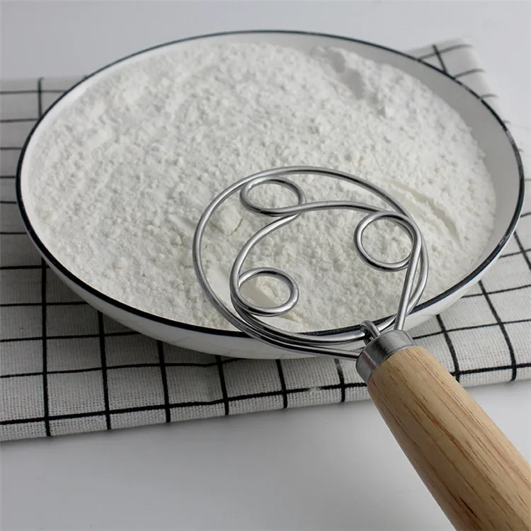 

Hand Kitchenware Tool Stainless Steel& Wooden Blender and mixer Danish Dough Whisk for Cake Dessert Bread Pizza Pastry Food, Natural color