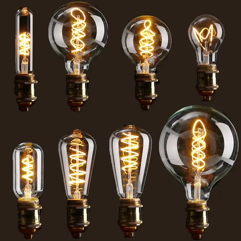 Led Curly Filament Bulb A60 St64 G95 G125 E27 Base Decorative Edison