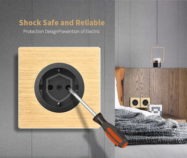 French Standard Wall Socket Eu Style 3 Holes Aluminum Panel Electrical