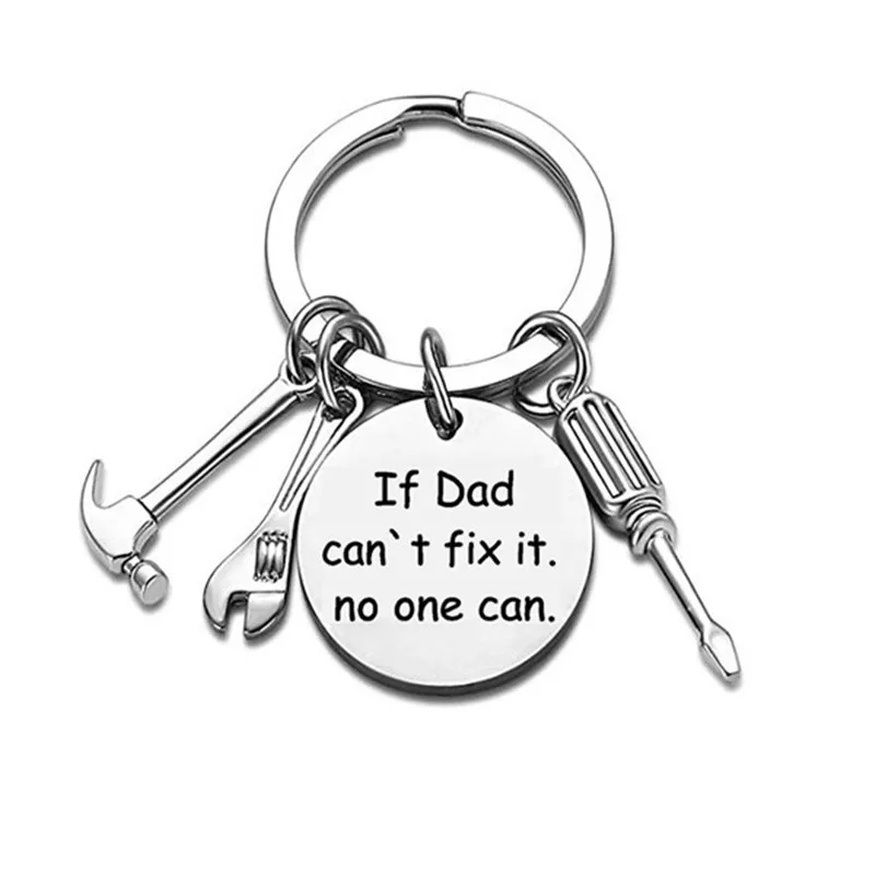 

Father's Day Creative Gifts If Dad Can't Fix It No One Can Hand Tools Keychain Daddy Key Rings Papa Key Chain, Silver