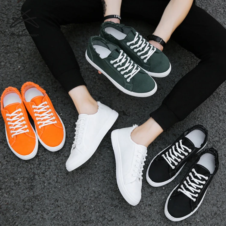 

RTS Men fashion spring white lace up canvas casual white shoes, White,black, green,orange