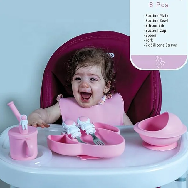 

Luxury Dinnerware Set Food Grade BPA Free Divided Kids Silicone Suction Plate Baby Feeding Sets